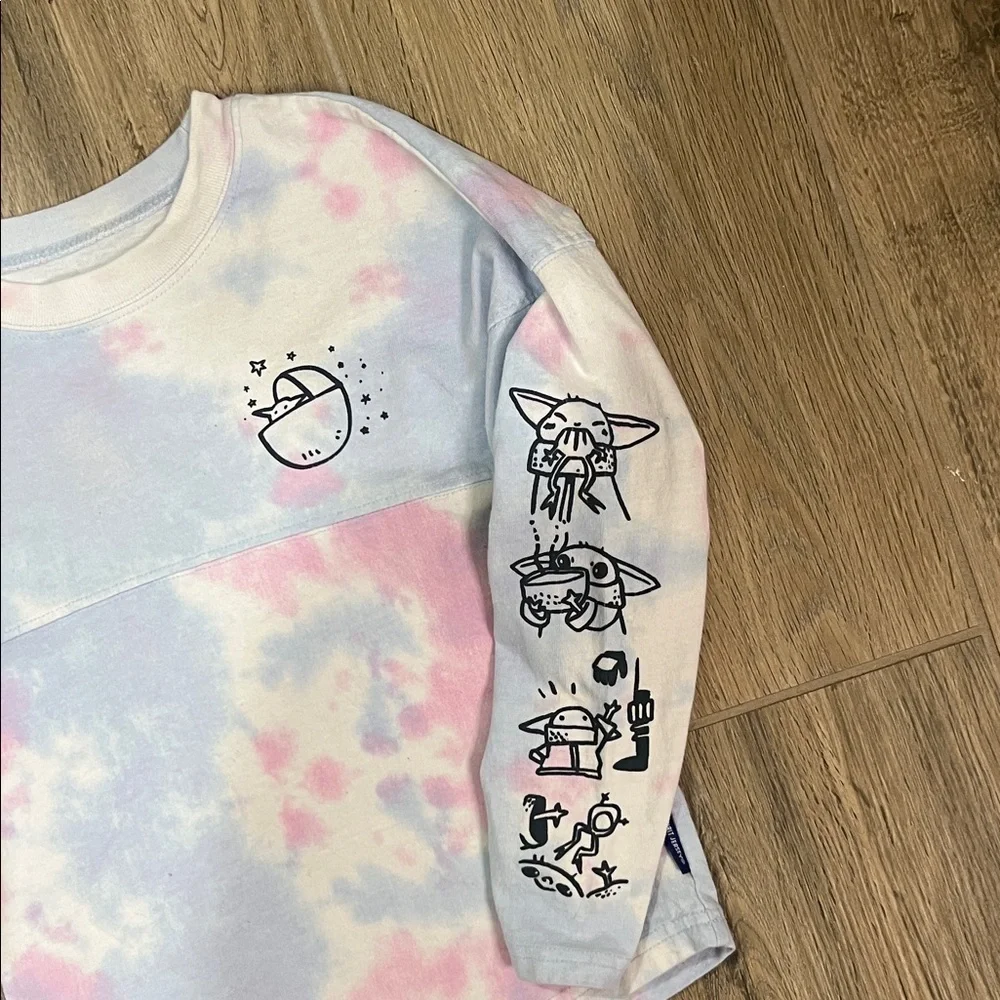 Star Wars Disney Grogu Spirit Jersey Pink Blue Tie-Dye Long Sleeve Tee Shirt